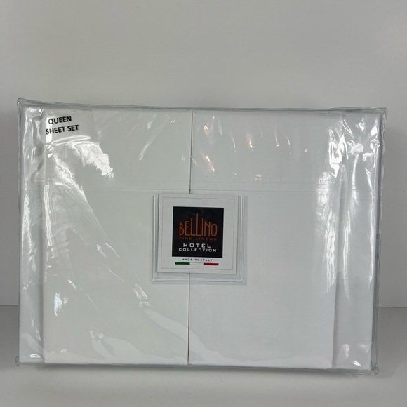 Bellino Fine Linens Queen Sheet Set White Hotel Collection Cotton Percale 4 PC - Picture 1 of 8